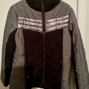 Black and Gray Quilted Jacket with Silver Accents